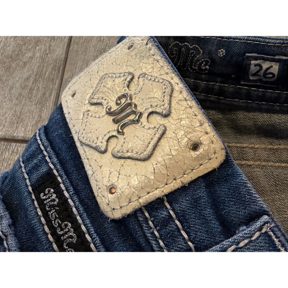 Miss Me Jeans Size 26 Mid Rise Easy Boot Denim Embroidered Cowgirl Bootcut - Picture 13 of 14